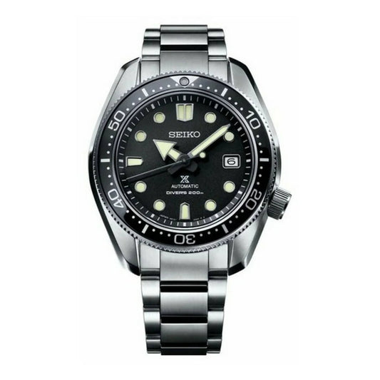 Stainless steel automatic dive watch with black bezel, luminous markers, and date display