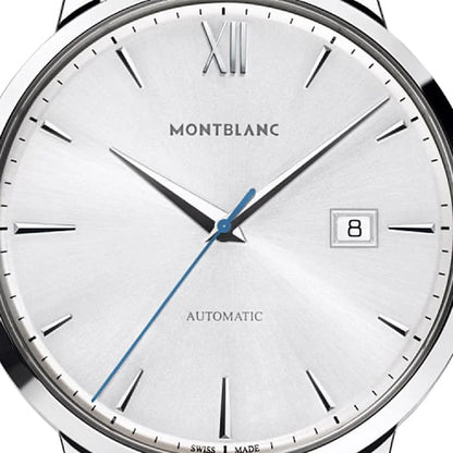 Silver Montblanc automatic wristwatch with date display and minimalist dial design