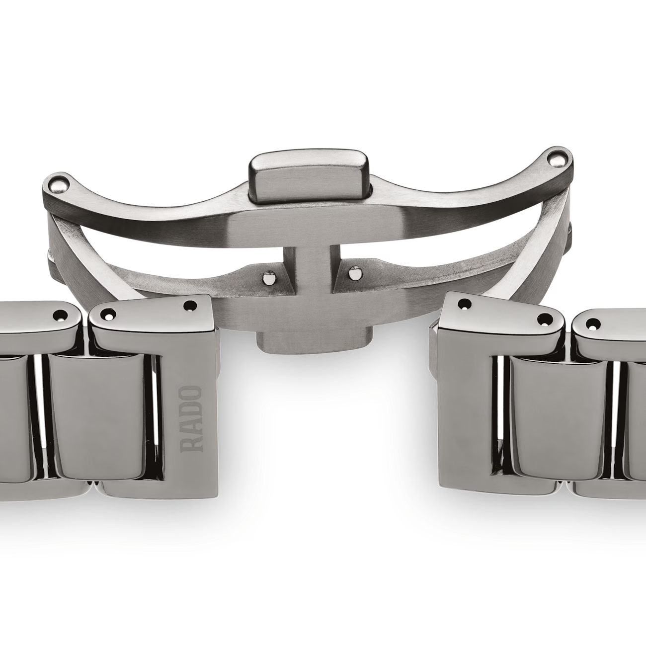 Roestvrijstalen horlogeband met vlindersluiting en gepolijste metalen schakels