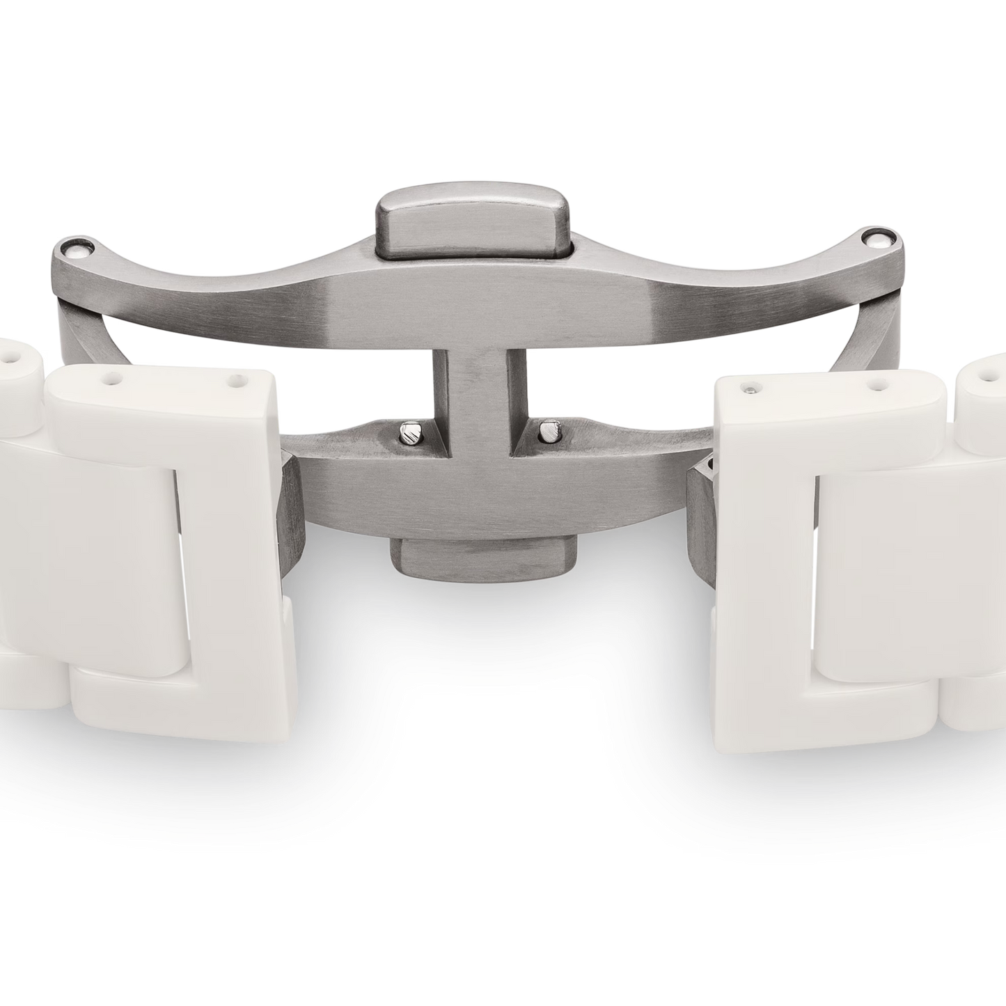 Stainless steel butterfly clasp with white ceramic watch bracelet links