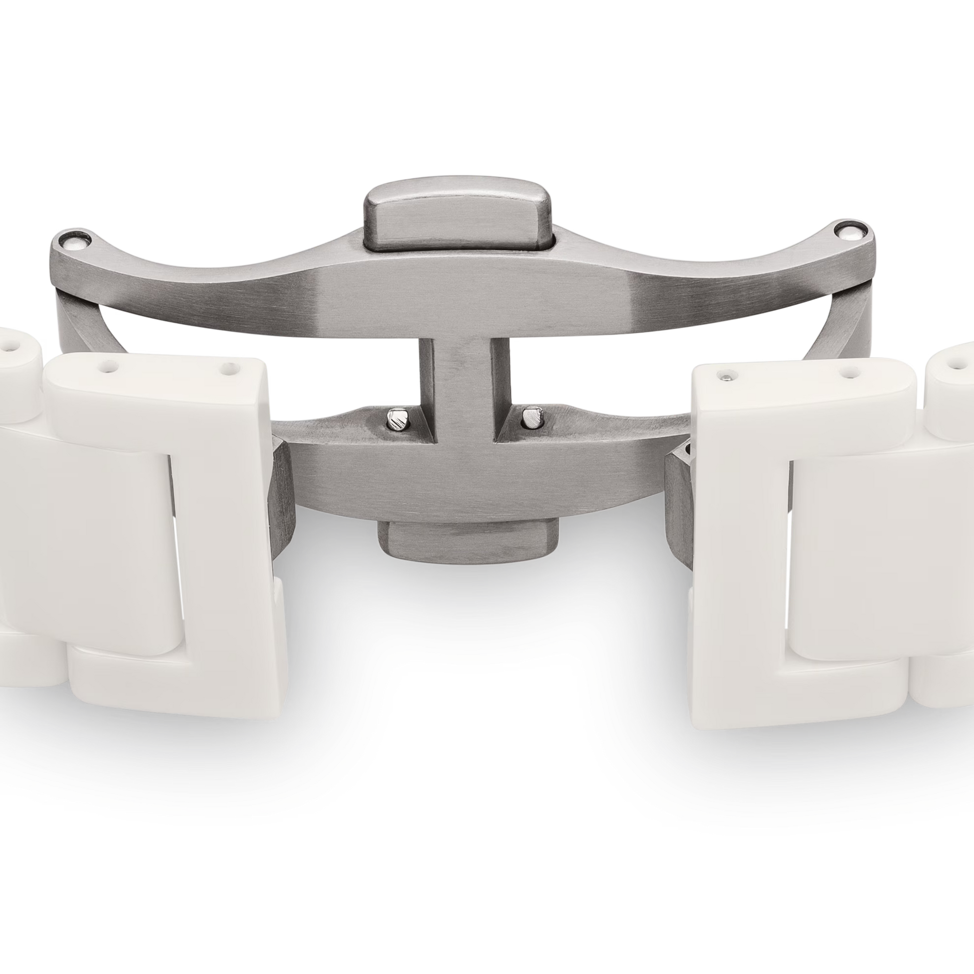 Stainless steel butterfly clasp with white ceramic watch bracelet links