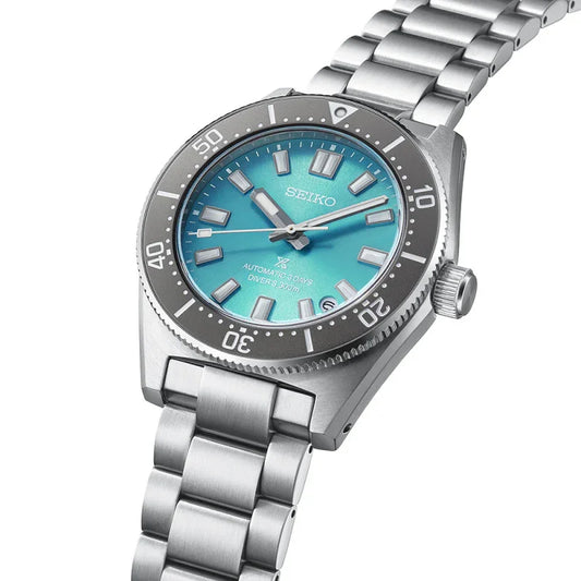 Men’s steel automatic dive watch with turquoise dial and unidirectional bezel